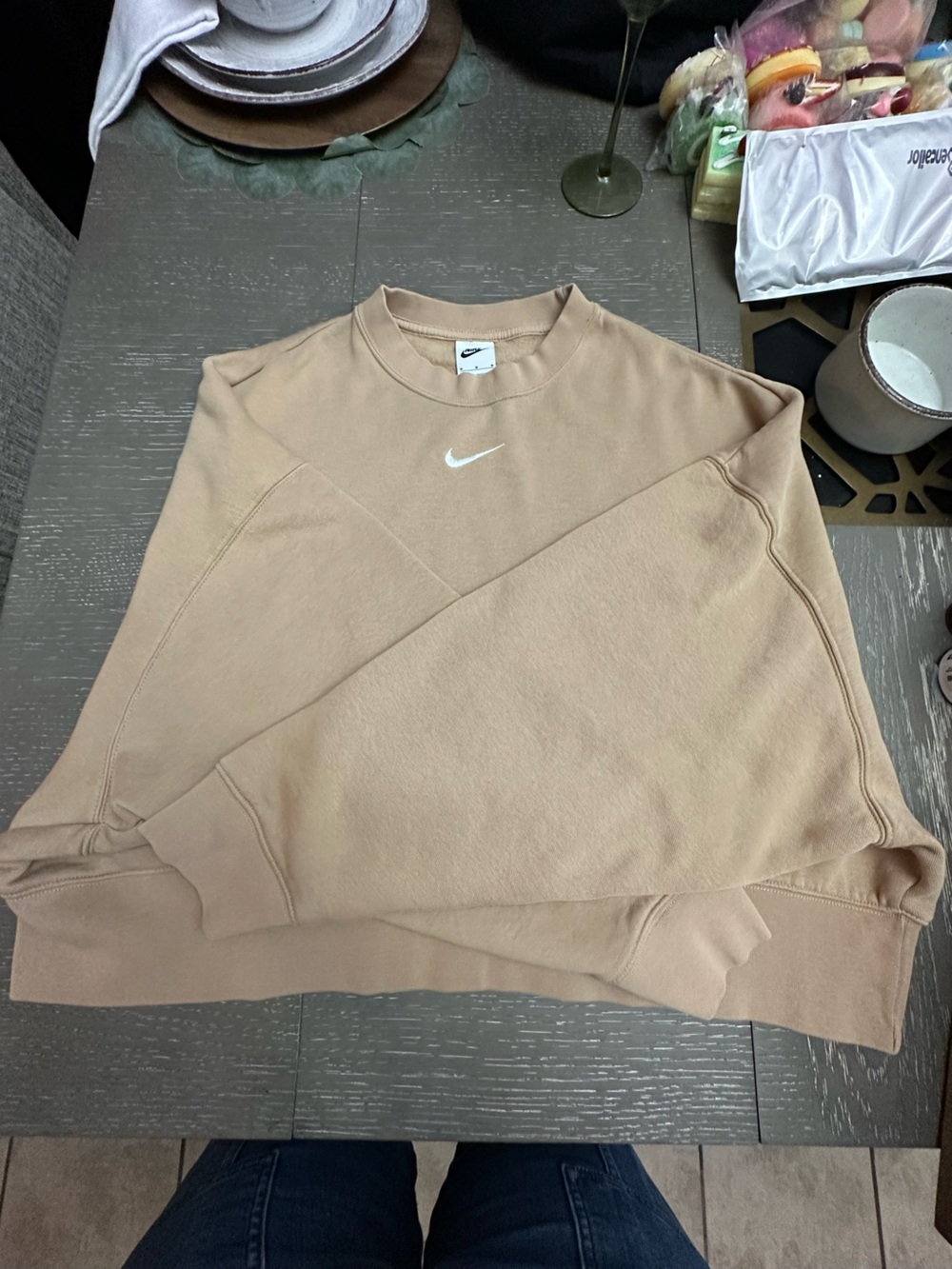 Nike Beige Crewneck Sweatshirt with White Swoosh